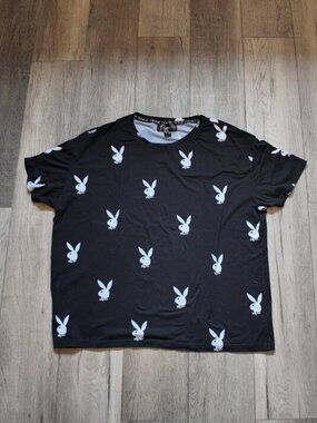 Limited Men's Official Playboy All Over Print Monogram Bunny Logo Tee Black XL